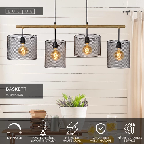Lucide BASKETT - Suspension - 4xE27 - Noir - USP